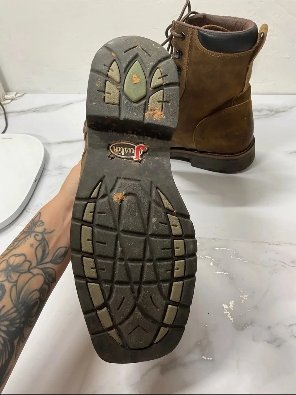 Justin Boots Tan/Brown Lace-Up Work Boots with Padded Collar